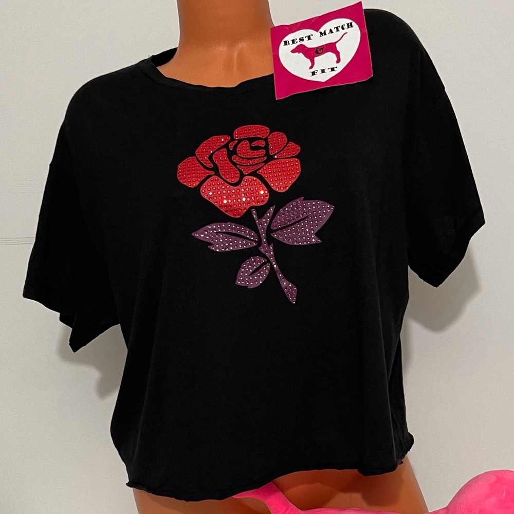 Victoria’s Secret PINK S Crystals T-shirt Bling Floral Rose